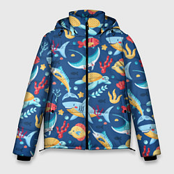 Куртка зимняя мужская Акула, скат и другие обитатели океана - лето, цвет: 3D-светло-серый