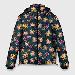 Куртка зимняя мужская Баклажаны персики бананы паттерн, цвет: 3D-светло-серый