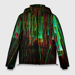 Мужская зимняя куртка Абстрактное множество зелёных неоновых лучей