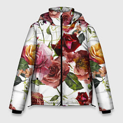 Мужская зимняя куртка Цветы Нарисованные Красные и Розовые Розы