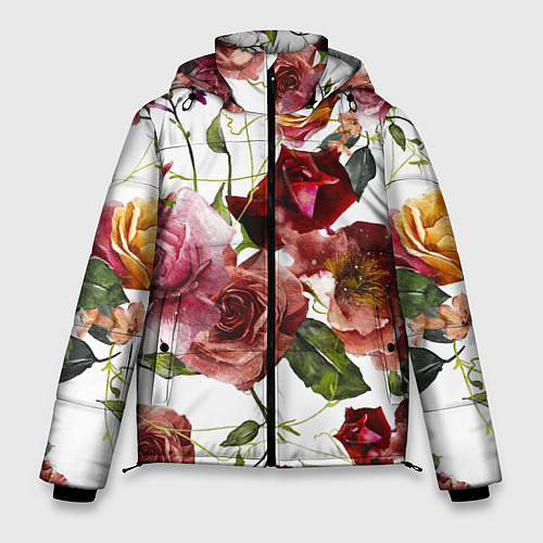 Мужская зимняя куртка Цветы Нарисованные Красные и Розовые Розы / 3D-Красный – фото 1