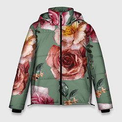Мужская зимняя куртка Цветы Нарисованные Розы и Пионы
