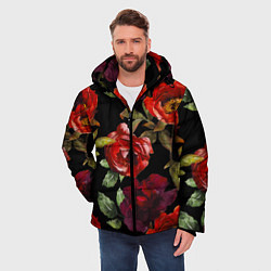 Куртка зимняя мужская Цветы Нарисованные Розы На Чёрном Фоне, цвет: 3D-черный — фото 2