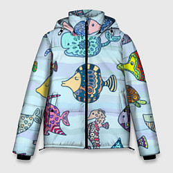 Куртка зимняя мужская Кит, черепаха, акула и другие обитатели океана, цвет: 3D-черный