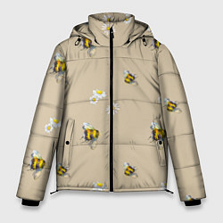 Куртка зимняя мужская Цветы Ромашки и Пчёлы, цвет: 3D-черный