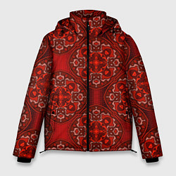 Куртка зимняя мужская Красные абстрактные круглые узоры, цвет: 3D-черный