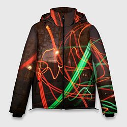 Куртка зимняя мужская Абстрактные улица и зелёно-красные лучи, цвет: 3D-черный