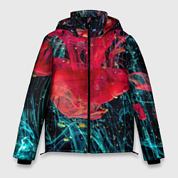 Куртка зимняя мужская Абстрактный всплеск розовой и голубой красок, цвет: 3D-красный