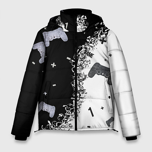 Мужская зимняя куртка Джойстики чёрно-белые / 3D-Красный – фото 1