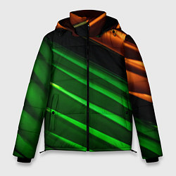 Куртка зимняя мужская Абстрактные зелёные и оранжевые поверхности, цвет: 3D-светло-серый