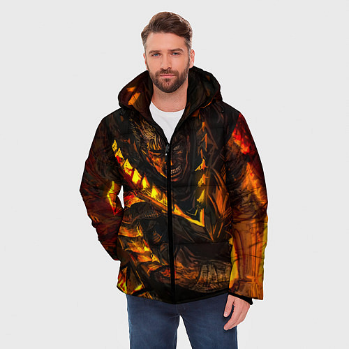 Мужская зимняя куртка Берсерк Гатс В Огне / 3D-Черный – фото 3