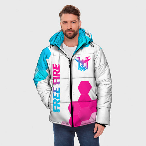 Мужская зимняя куртка Free Fire neon gradient style: символ и надпись ве / 3D-Черный – фото 3