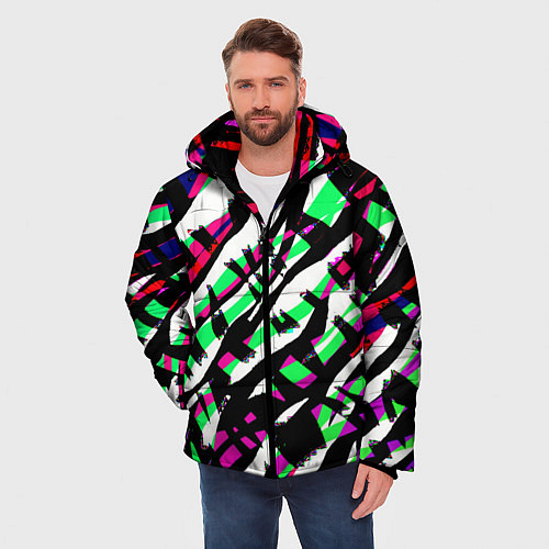 Мужская зимняя куртка Разноцветная Зебра / 3D-Черный – фото 3