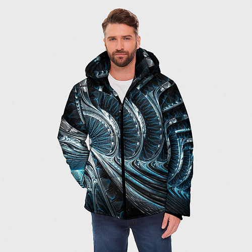 Мужская зимняя куртка Кибернетический абстрактный тоннель / 3D-Черный – фото 3
