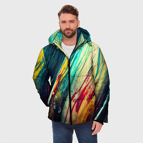 Мужская зимняя куртка Темные и яркие потеки краски / 3D-Черный – фото 3
