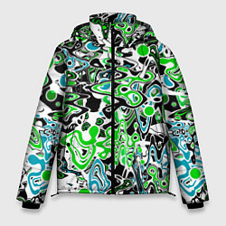 Куртка зимняя мужская Зелено-голубой абстрактный узор, цвет: 3D-черный