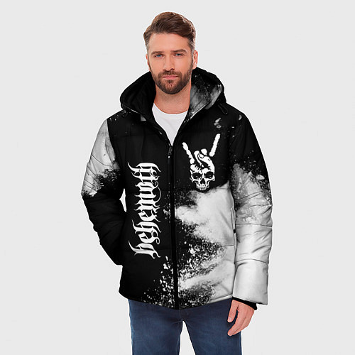 Мужская зимняя куртка Behemoth и рок символ на темном фоне / 3D-Черный – фото 3