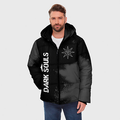 Мужская зимняя куртка Dark Souls glitch на темном фоне: символ и надпись / 3D-Черный – фото 3