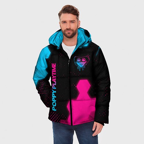 Мужская зимняя куртка Poppy Playtime - neon gradient: символ и надпись в / 3D-Черный – фото 3
