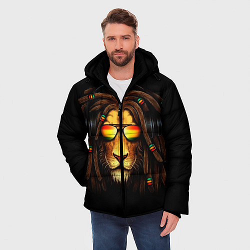 Мужская зимняя куртка Лев в наушниках с дредами / 3D-Черный – фото 3