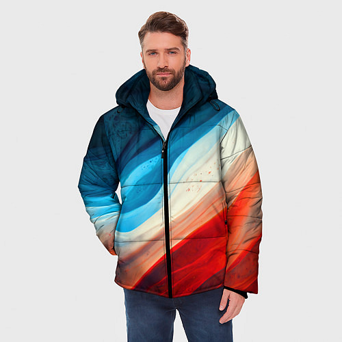 Мужская зимняя куртка Неоновые яркие волны / 3D-Черный – фото 3