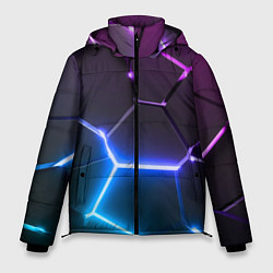 Куртка зимняя мужская Фиолетовый градиент - неоновые геометрические плит, цвет: 3D-черный