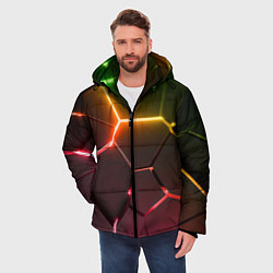 Куртка зимняя мужская Неоновые радужные плиты, цвет: 3D-черный — фото 2