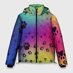 Куртка зимняя мужская Следы кошек и птиц, цвет: 3D-светло-серый