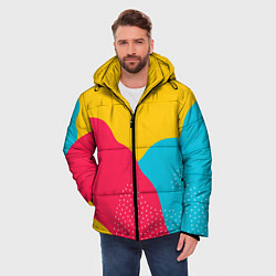 Куртка зимняя мужская Яркие кляксы - абстракция, цвет: 3D-красный — фото 2