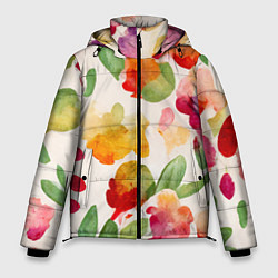 Куртка зимняя мужская Романтичные акварельные цветы, цвет: 3D-черный