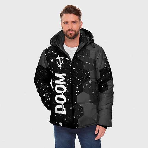 Мужская зимняя куртка Doom glitch на темном фоне: по-вертикали / 3D-Черный – фото 3