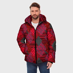 Куртка зимняя мужская Красный лоскутный узор пэчворк, цвет: 3D-светло-серый — фото 2