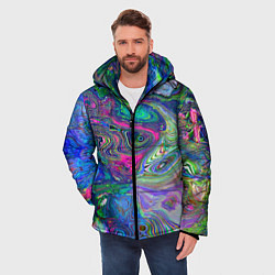 Куртка зимняя мужская Цветные волновые разводы, цвет: 3D-черный — фото 2