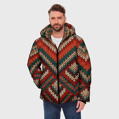 Мужская зимняя куртка Вязаная ткань - текстура / 3D-Светло-серый – фото 3
