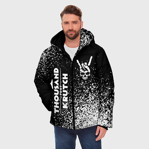Мужская зимняя куртка Thousand Foot Krutch и рок символ на темном фоне / 3D-Черный – фото 3
