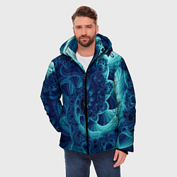 Куртка зимняя мужская Закрученный синий фрактал, цвет: 3D-красный — фото 2