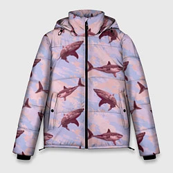 Куртка зимняя мужская Акулы на фоне неба, цвет: 3D-светло-серый