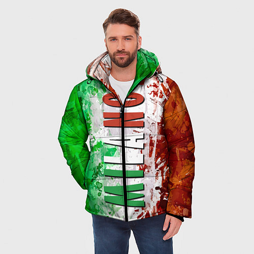 Мужская зимняя куртка Флаг Италии - кляксы / 3D-Черный – фото 3