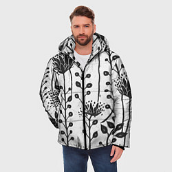 Куртка зимняя мужская Нарисованные монохромные цветы, цвет: 3D-черный — фото 2
