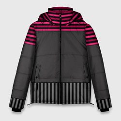 Куртка зимняя мужская Комбинированный серый с красным полосатый узор, цвет: 3D-черный