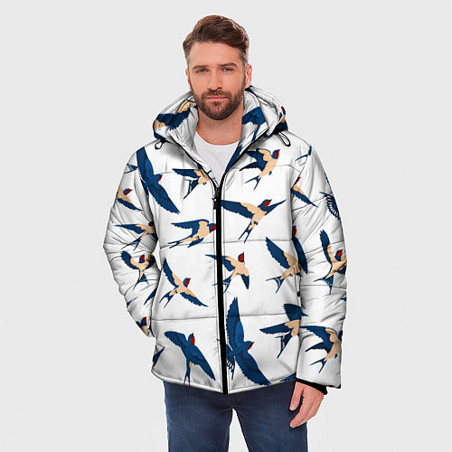 Мужская зимняя куртка Ласточки парят в небе / 3D-Черный – фото 3