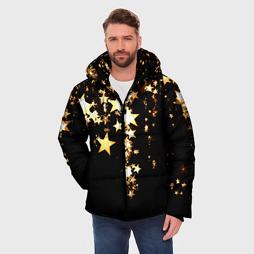 Мужская зимняя куртка Золотые праздничные звезды / 3D-Черный – фото 3