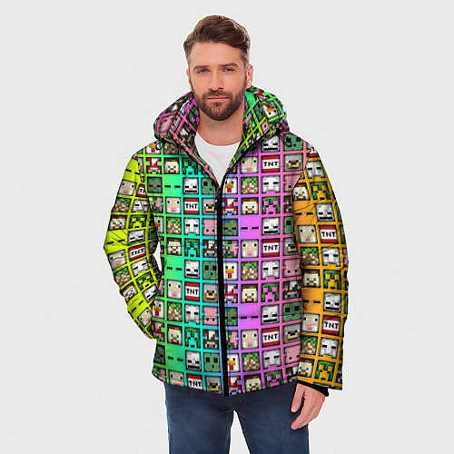 Мужская зимняя куртка Minecraft characters neon / 3D-Красный – фото 3