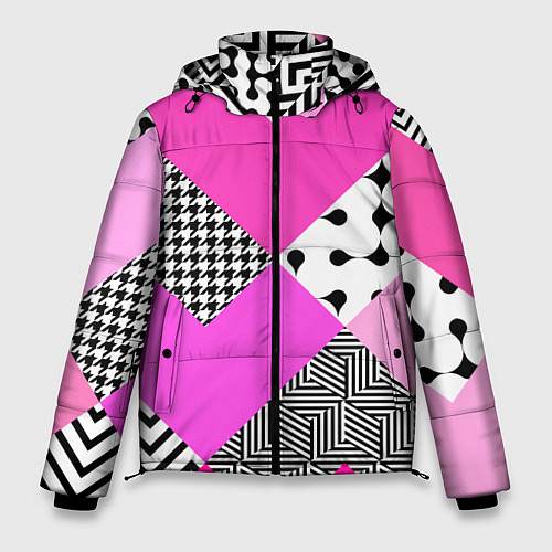 Мужская зимняя куртка Розовые стрелки и паттерн / 3D-Красный – фото 1