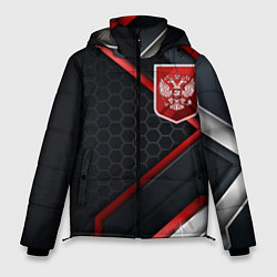 Куртка зимняя мужская Герб России - объемные пластины на фоне, цвет: 3D-черный