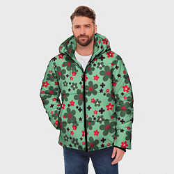Куртка зимняя мужская Красно-зеленый цветочный узор ретро, цвет: 3D-красный — фото 2