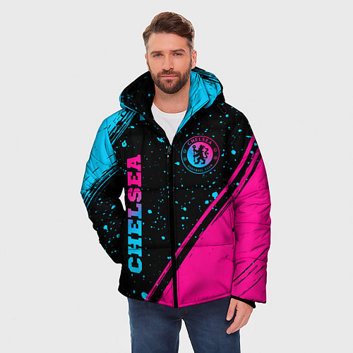 Мужская зимняя куртка Chelsea - neon gradient: надпись, символ / 3D-Черный – фото 3