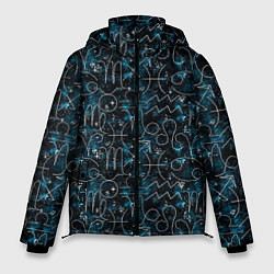 Куртка зимняя мужская Знаки зодиака и звезды на сине- черном фоне, цвет: 3D-светло-серый