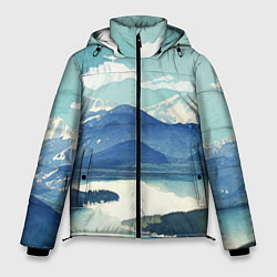 Куртка зимняя мужская Река в горах - акварельный рисунок, цвет: 3D-черный