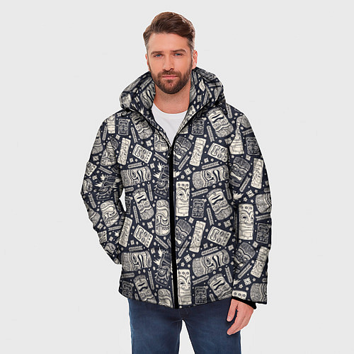 Мужская зимняя куртка Маски деревянные / 3D-Черный – фото 3
